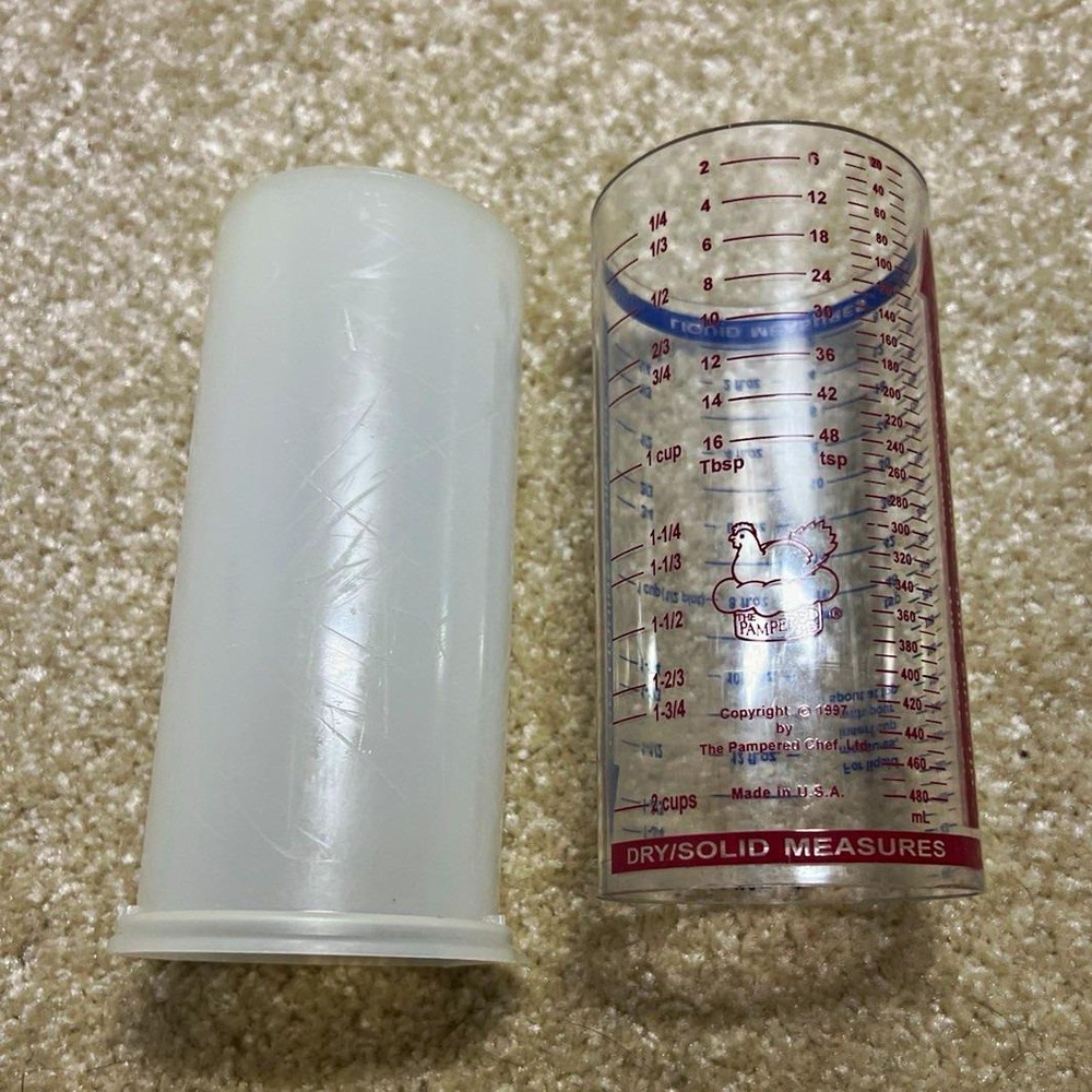 Pampered Chef Measure-All Cup 2-Cup Measuring Cup 2pc Liquid & Dry Vtg 90s EUC